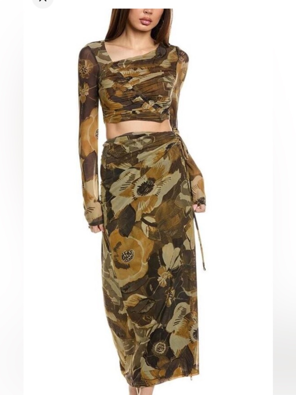 Free People Supernova Set - Floral Wrap Maxi Skirt wirh Matching Long Sleeve Top